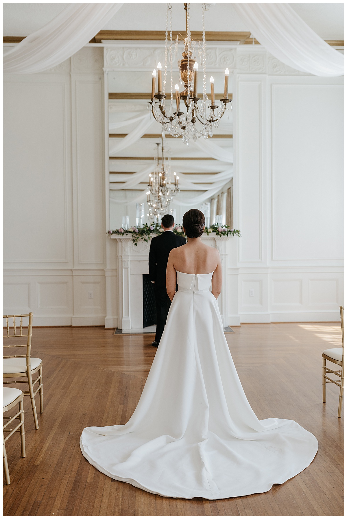 details of bride's classic gown during first look by The Hazel Club