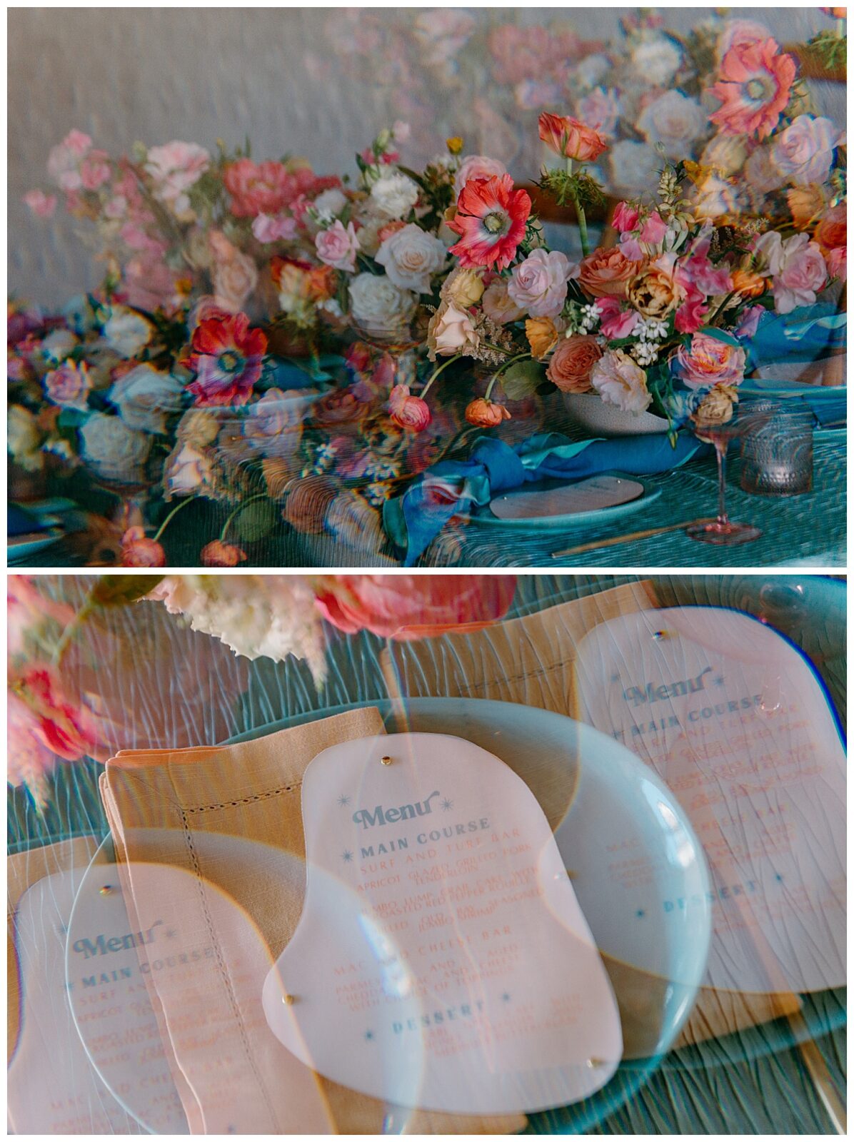 menu sits on table with centerpiece by Junction West styled shoot