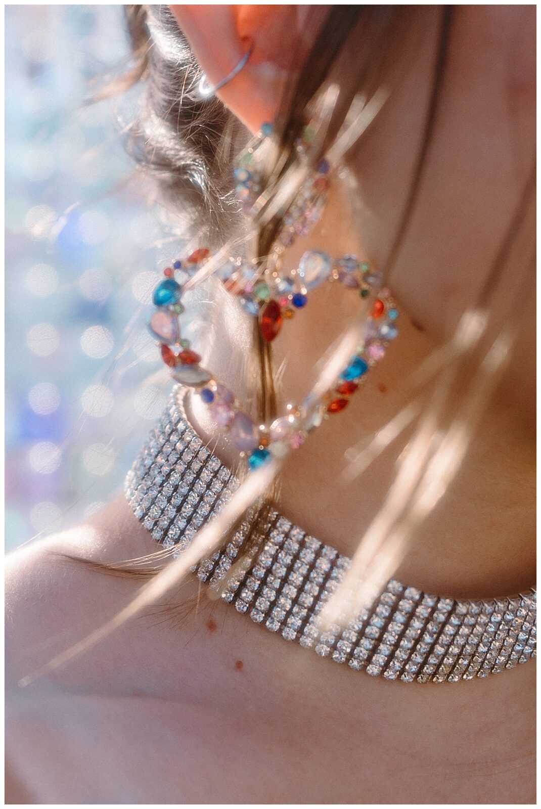 colorful gem heart earring hang at Junction West styled shoot