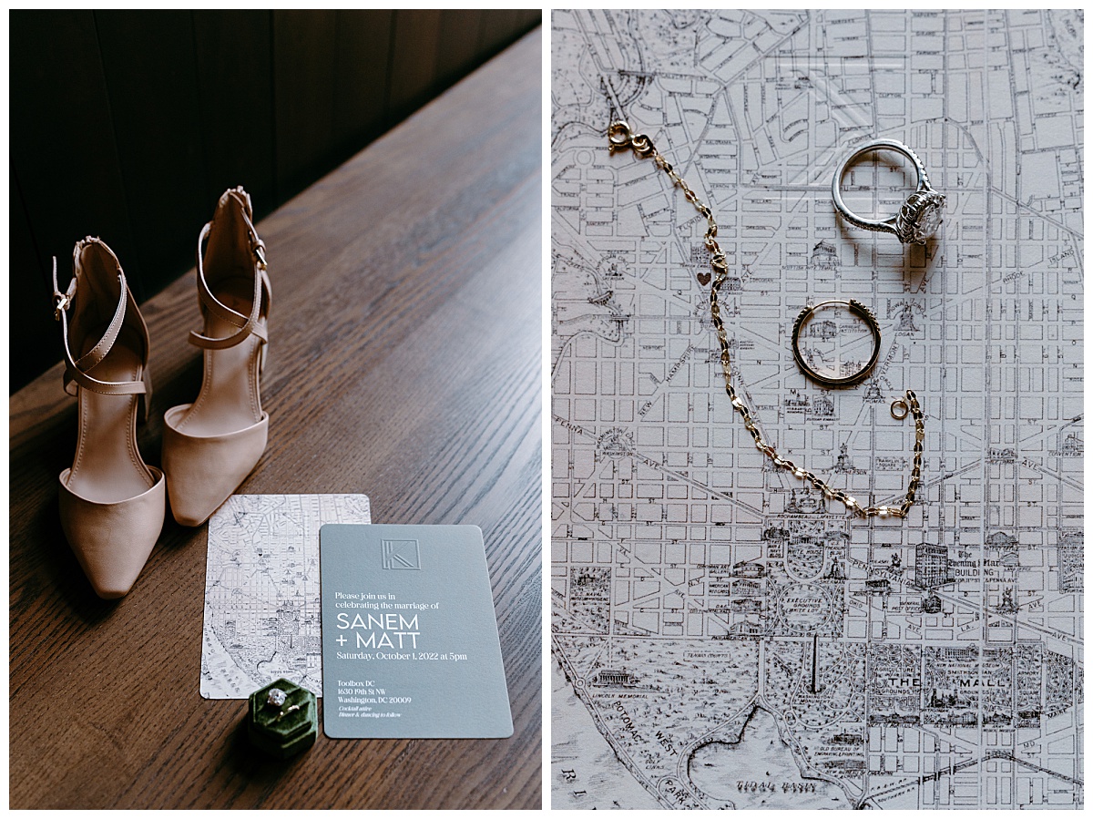 ring, shoe, and stationary details from Toolbox DC ceremony