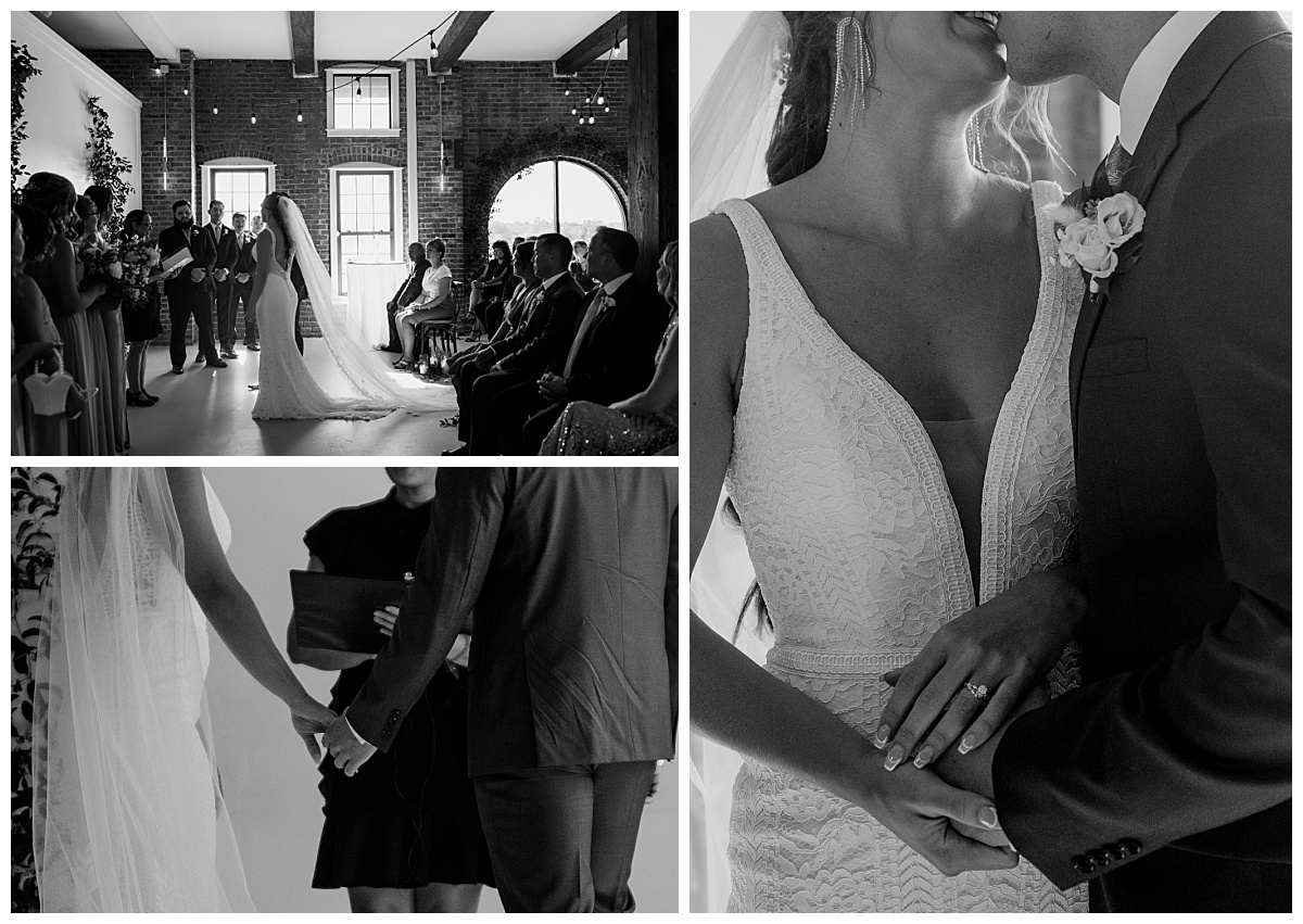newlyweds hold hands at the altar by North Carolina wedding photographer
