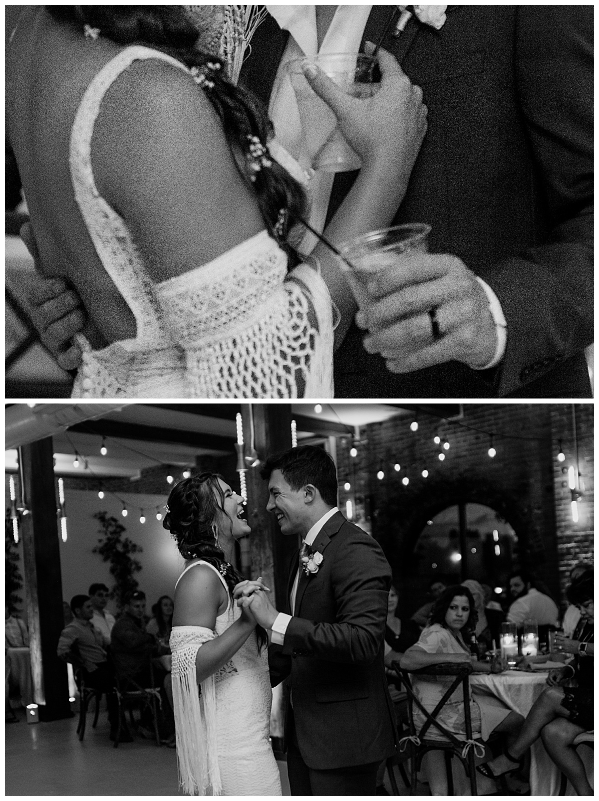 bride and groom dance and laugh together at River Room