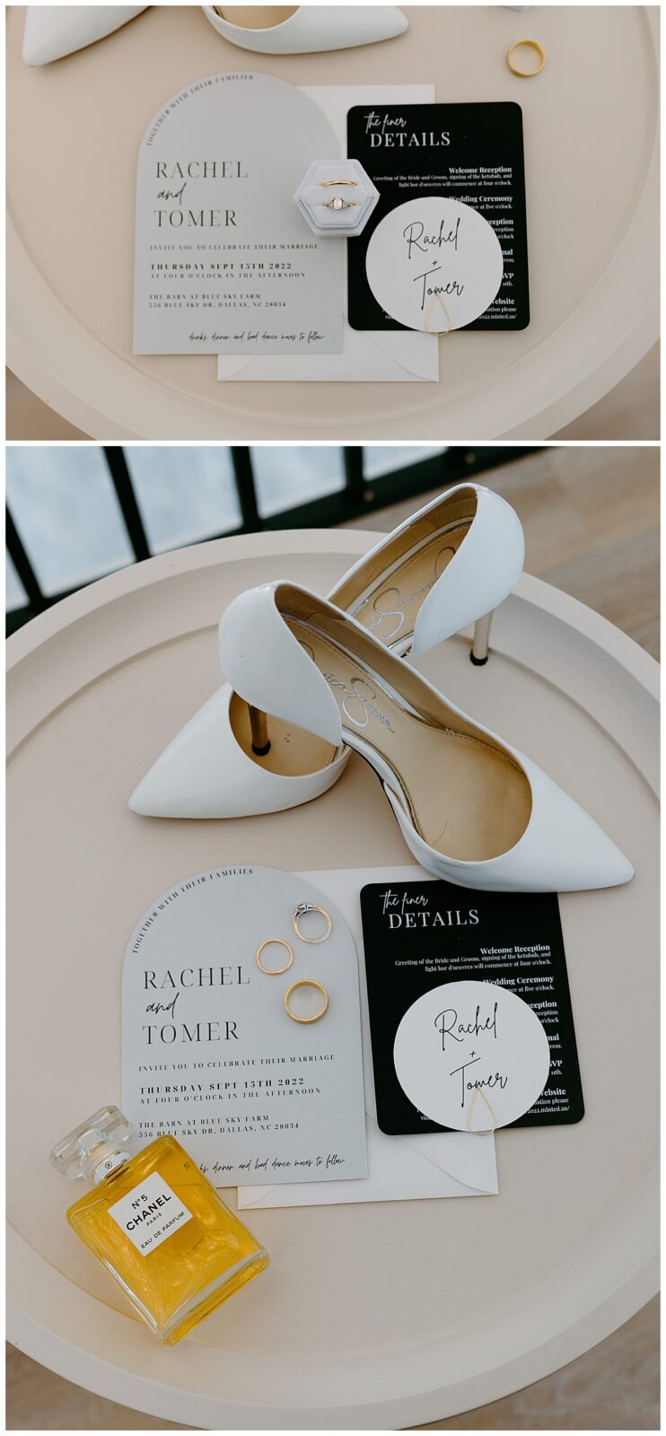 stationary details of modern barn ceremony