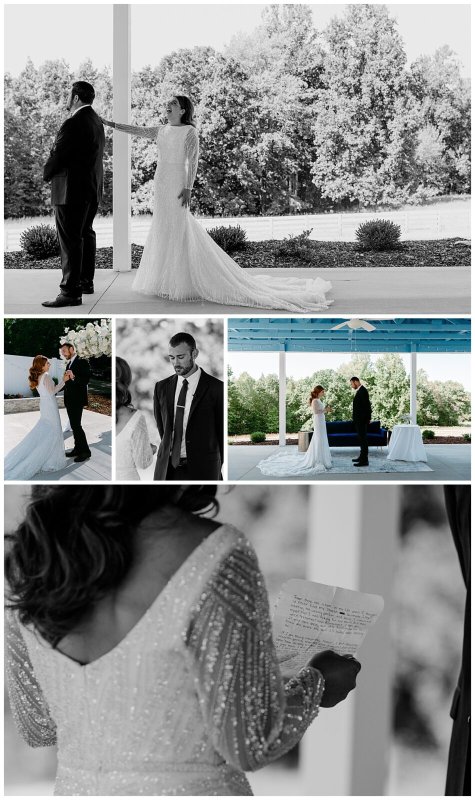 couple has first look outside by altar by North Carolina wedding photographer