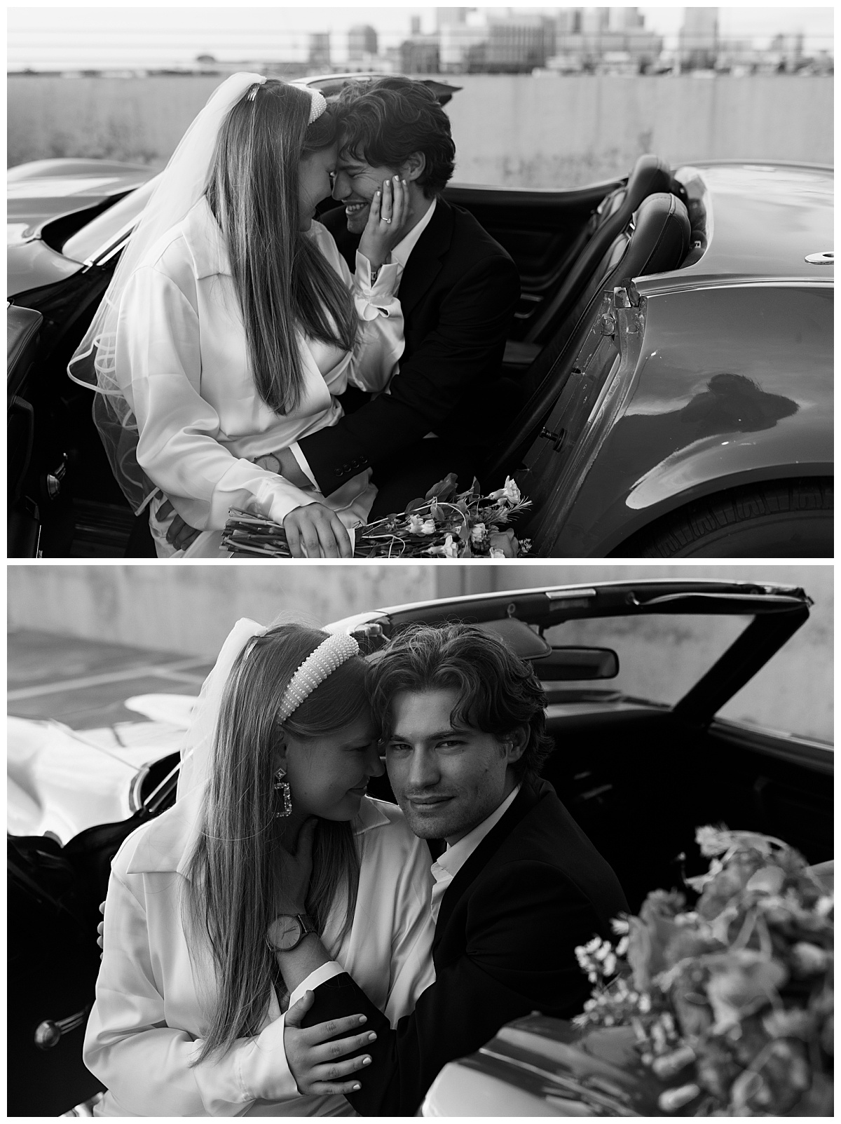 man and woman lean together and touch foreheads by Charlotte engagement photographer
