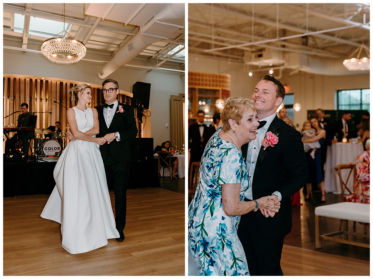 bride shares first dance with dad while groom shares one with mother by The Hazel Club