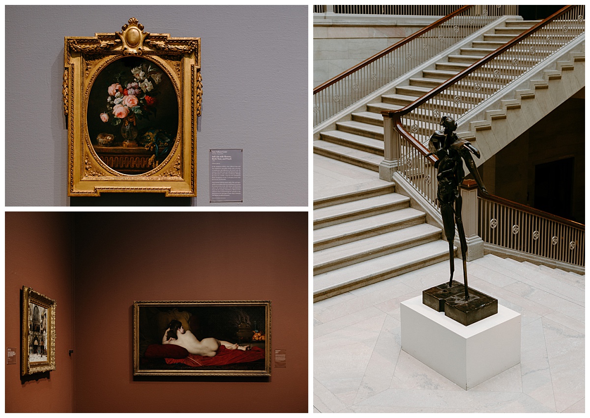 art pieces at museum by destination wedding photographer